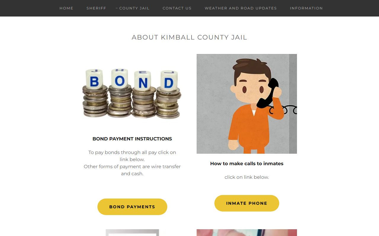 Kimball County Sheriff's county jail page with jail rules and inmate services links