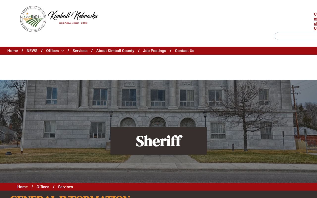 Official Kimball County sheriff page with address and jail links