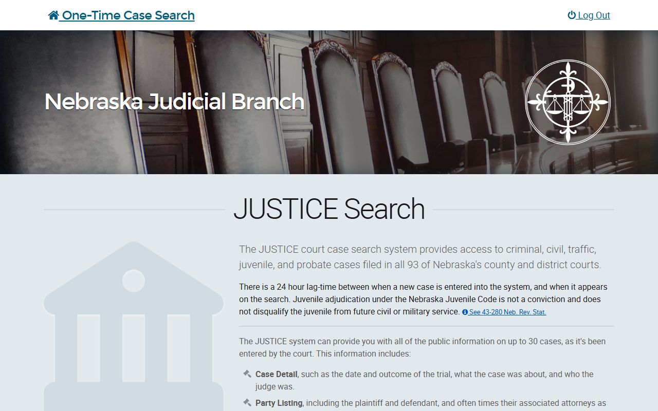 JUSTICE one-time case search for Kimball County court records after jail arrest